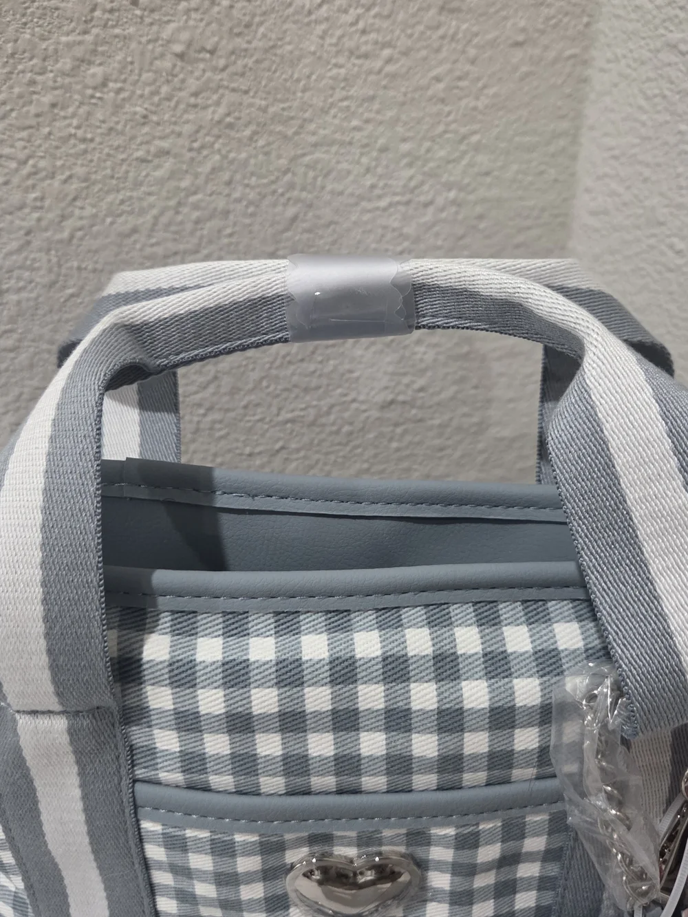 Betsey Johnson Light Blue Gingham Tote with Flower Charm